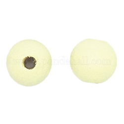 Perles de bois naturel peintes à la bombe, ronde, jaune clair, 15~16mm, 774 pcs / 980 g