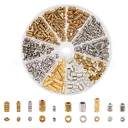 Nbeads 490 pz perline distanziatrici in lega stile tibetano, 10 stile di perline di metallo con perline sciolte in lega a forma di tubo misto per la realizzazione di gioielli fai da te, argento antico e oro antico