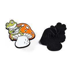 Frog with Mushroom Enamel Pin, Electrophoresis Black Plated Alloy Animal Badge for Backpack Clothes, Nickel Free & Lead Free, Dark Orange, 31x27mm, Pin: 1.2mm