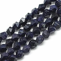 Synthetic Blue Goldstone Beads Strands, Star Cut Round Beads, Faceted, 7.5~8x6.5~7mm, Hole: 1.5mm, about 46pcs/strand, 15.5 inch