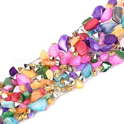 Strass hotfix, avec perles de coquillage et garniture en strass, ruban de strass pour garniture de couture en verre cristal, accessoires de costumes, colorées, 20mm