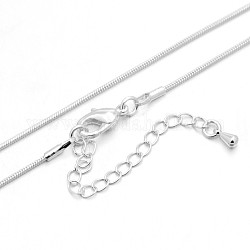 Collares de cadena de serpiente redonda chapada en latón, cierre de pinza de langosta y las cadenas finales, color plateado, 18.11 pulgada, 1mm