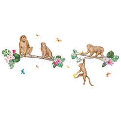 SUPERDANT 4 Monkey Wall Stickers Tropical Leaves Vinyl Wall Decor with Flowers Butterflies Branches Wall Decals Removable Wall Decor for Home Bedroom Living Room Nursery Decorations 39x98cm