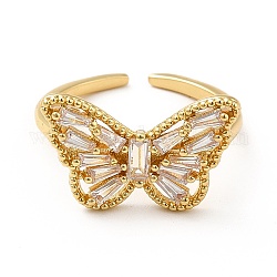 Anello polsino in ottone con zirconi cubici, anello aperto per le donne, farfalla, vero placcato oro 18k, misura degli stati uniti 7 1/4 (17.5mm)