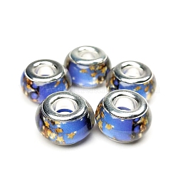 Perles européennes en alliage, le thème de Noël, plat rond avec motif étoiles, bleu royal, 14x10mm, Trou: 5mm