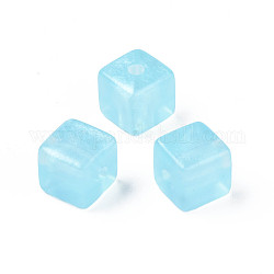 Perles en acrylique transparente, avec de la poudre de paillettes, cube, bleu ciel, 13.5x13.5x13.5mm, Trou: 3.5mm