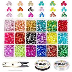 DIY cuisson perles de verre craquelées peintes kits de fabrication de bracelet extensible, inclure des ciseaux en acier tranchants, Fil cristal, fil élastique, aiguilles à perles en acier inoxydable, couleur mixte, perles: 4 mm, Trou: 1.1~1.3mm, 4500 pièces / kit