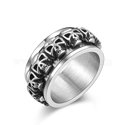 Вращающееся кольцо из нержавеющей стали с черепом, Кольцо-спиннер для снятия стресса в стиле панк для мужчин и женщин, античное серебро, размер США 11 (20.6 мм)