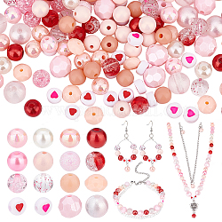 Ph pandahall 480 pièces perles acryliques roses, 16 style 6mm 8mm 10mm perle craquelée transparente ronde perles en vrac entretoises perles de coeur rondes plates pour la Saint-Valentin boho bracelets colliers fabrication de bijoux de Noël