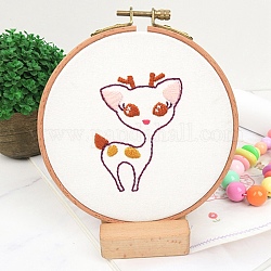 DIY Cartoon Animal Embroidery Sets, Including Imitation Bamboo Frame, Plastic & Alloy Pins, Cloth, Colorful Threads, Deer Pattern, 37~190x1~195x0.6~8.5mm, Inner Diameter: 107mm