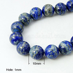 Chapelets de perles en lapis-lazuli naturel, ronde, bleu royal, 10mm