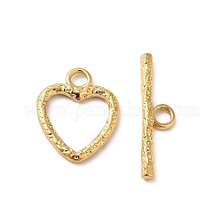 Ion Plating(IP) 304 Stainless Steel Toggle Clasps, Heart, Real 18K Gold Plated, Heart: 16.5x13.5x2mm, Hole: 3mm, Bar: 22x6x2mm, Hole: 3mm.
