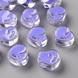 Transparent Enamel Acrylic Beads, Heart, Lilac, 20x21.5x9mm, Hole: 3.5mm