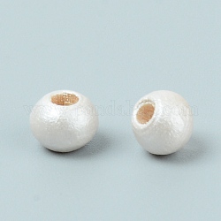 Perline di legno di ciliegio cinese naturale verniciate a spruzzo, tondo, bianco floreale, 6.5x5mm, Foro: 2.5 mm, circa 300pcs/scatola