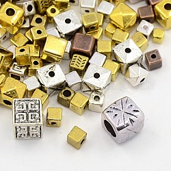 Tibetan Style Alloy Beads, Cube, Mixed Style, Mixed Color, 3~9x3~9x3~9mm, Hole: 1.5~5.5mm