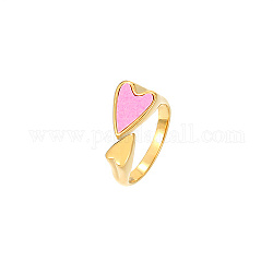 Anello a polsino aperto con cuore turchese sintetico, anello in vero acciaio al titanio placcato oro 18k, perla rosa, 20.4mm