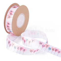 Single Face Happy Mothers Day Printed Polyester Satin Ribbon, for Mother's Day Gift Packaging, Mother's Day Themed Pattern, 3/4