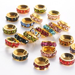 Rhinestone del grado A in ottone perle, perle di basket mogli distanziatore per la produzione di gioielli, rondelle, oro, colore misto, 10x4mm, Foro: 5 mm
