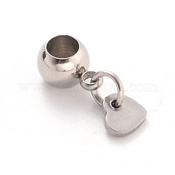 Heart 304 Stainless Steel European Large Hole Dangle Charms, Stainless Steel Color, 16mm, Hole: 4mm
