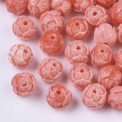 Perles de corail synthétiques, teinte, deux tons, lotus, corail lumière, 10x10.5mm, Trou: 1.6mm