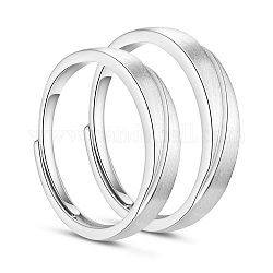 Coppia di anelli scanalati regolabili in argento sterling placcato rodio, promessa anelli per gli amanti, platino, misura degli stati uniti 925 7 (1/4mm), misura degli stati uniti 17.5 10 (1/4mm), 19.9 pc / set