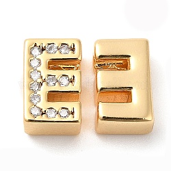 Brass Micro Pave Cubic Zirconia Beads, Real 18K Gold Plated, Letter E, 8x5x3.5mm, Hole: 1.2mm
