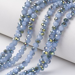 FilI di perline in vetro placcato, perle di imitazione giada, lustro di perla placcato, placcato in mezzo verde, sfaccettato, rondelle, cielo azzurro, 6x5mm, Foro: 1 mm, circa 92~94pcs/filo, 17~17.5 pollici (42.5~43.75 cm)