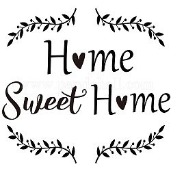 Rechteck mit Wort Home Sweet Home PVC-Wandaufkleber, für zu Hause Wohnzimmer Schlafzimmer Dekoration, Blattmuster, 390x440 mm