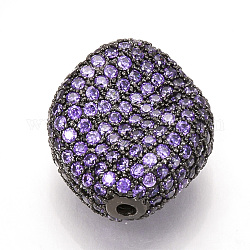 Perline zirconi micro pave  in ottone, ovale, medio orchidea, canna di fucile, 20x17x9mm, Foro: 1.5 mm