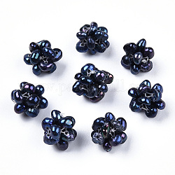 Perlas redondas naturales de perlas cultivadas de agua dulce, teñido, bolas de racimo de bolas hechas a mano, azul de Prusia, 10~11mm, agujero: 0.5 mm