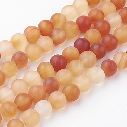 Natural Carnelian Bead Strands, Round, Frosted, 8~8.5mm, Hole: 1mm, about 45~47pcs/strand, 14.9 inch(38cm)