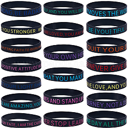 20 pièces 20 styles citations de motivation bracelets en cordon de silicone bracelets, noir, diamètre intérieur: 2-3/8 pouce (6 cm), 1pc / style