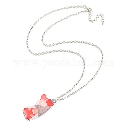 Valentine's Day Acrylic Pendant Necklace with Zinc Alloy Chains, Gnome with Heart, Salmon, 22.36 inch(56.8cm), Pendant: 43x28mm