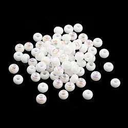 Perles de rocaille en verre, couleur ab , rondelle, blanc, 4x3mm, trou : 1.2 mm 368 pièce/sac.