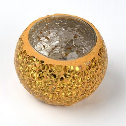 モザイクガラスティーライトキャンドルホルダー  結婚式のために  パーティーや照明の装飾  お椀型  ゴールデンロッド  86x59mm