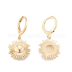 Brass Sunflower Dangle Leverback Earrings for Women, Cadmium Free & Nickel Free & Lead Free, Real 18K Gold Plated, 29mm, Pin: 1mm