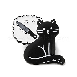 Cat & Knife Enamel Pins, Alloy Brooch for Backpack Clothes, Black, 28.5x31x1.5mm