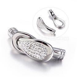 Smooth 304 Stainless Steel Magnetic Clasps, with Polymer Clay Rhinestone Beads, Stainless Steel Color, 43x15x5mm, Hole: 5mm