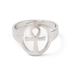 304 anillo ajustable ankh corss hueco de acero inoxidable para mujer, color acero inoxidable, diámetro interior: 17 mm