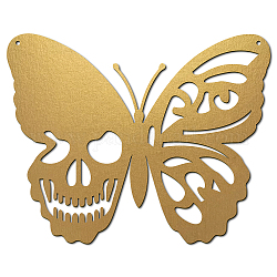 CREATCABIN Skull Metal Wall Art Butterfly Decor Wall Hanging Plaques Ornaments Iron Wall Art Sculpture Sign for Indoor Outdoor Home Livingroom Kitchen Garden Decoration Gift Gold 7.9 x 6.3 Inch
