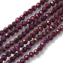 Chapelets de perles en verre électroplaqué, facette, rondelle, violet, 4x4mm, Trou: 0.9mm, Environ 95 pcs/chapelet, 14.41'' (36.6 cm)