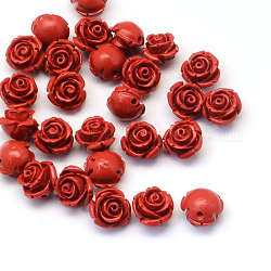 Flower Cinnabar Beads, FireBrick, 11~12x9mm, Hole: 1~2mm