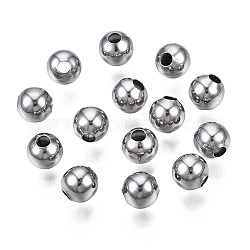 Round 304 Stainless Steel Beads, for Jewelry Craft Making, Stainless Steel Color, 5x5mm, Hole: 1.6mm