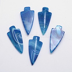 Punta de flecha ágata natural de los cabuchones, teñido, azul dodger, 42~47x21~22x5~6mm