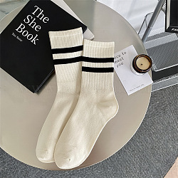 Calzini in maglia di cotone, calze termiche calde invernali, motivo a strisce, bianco, 300x70mm