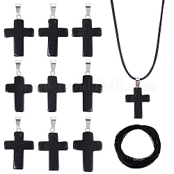 Unicraftale 20 pz collana di pendenti in agata nera naturale macking, fascino croce di religione, con 1 fascio di corda in poliestere cerato per avvolgimento, tinti e riscaldato, croce: 28~30x18x6 mm, Foro: 7x3.5 mm, cavo: 1 mm