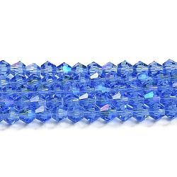 Transparent galvanisieren Glasperlen Stränge, ab Farbe plattiert, facettiert, Doppelkegel, hellblau, 3.5 mm, ca. 108~123 Stk. / Strang, 12.76~14.61 Zoll (32.4~37.1 cm)