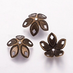 Iron Bead Caps, Nickel Free, 5-Petal, Antique Bronze, about 18mm in diameter, 8mm high, hole: 2mm
