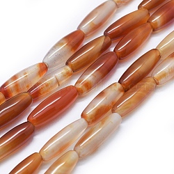 Chapelets de perles rouges en agate naturelle, teints et chauffée, riz, chocolat, 21~24x8~8.5mm, Trou: 2~2.5mm, Environ 17~18 pcs/chapelet, 14.9 pouce ~ 15.3 pouces (38~39 cm)