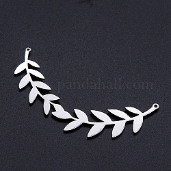 201 Stainless Steel Pendants, Filigree Joiners Findings, Laser Cut, Olive Branch, Stainless Steel Color, 29x59x1mm, Hole: 1.2mm